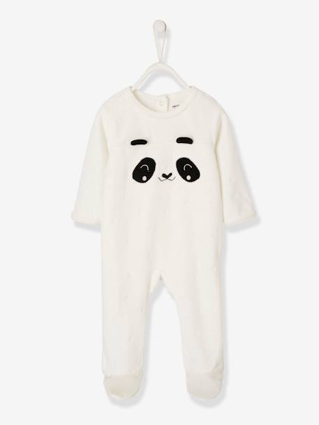 Pijama para bebé de terciopelo con automáticos detrás BLANCO CLARO LISO CON MOTIVOS 
