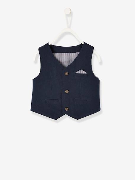 Conjunto para bebé niño de ceremonia con chaleco de punto + camisa + pajarita + pantalón AZUL OSCURO LISO 