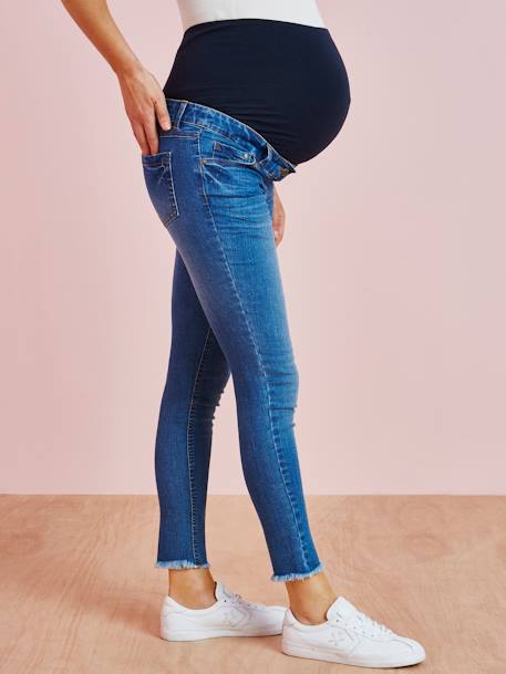 Pantalón slim tobillero con rotos de embarazo Azul medio lavado 