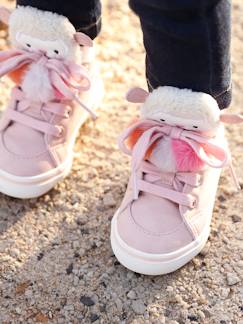 Calzado-Calzado bebé (17-26)-Zapatillas de caña alta para bebé niña con 3 pompones