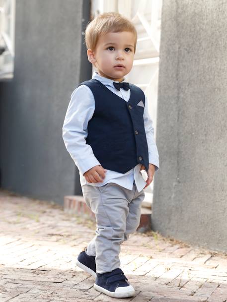Ecorresponsables-Bebé-Conjunto para bebé niño de ceremonia con chaleco de punto + camisa + pajarita + pantalón