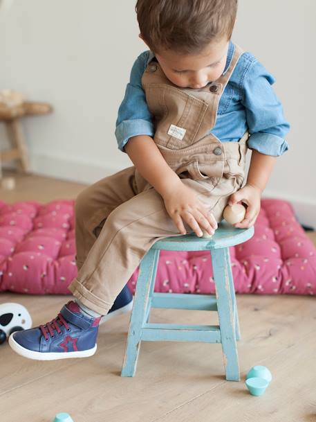 Zapatillas de caña alta de piel para bebé niño AZUL OSCURO LISO CON MOTIVOS 