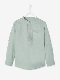 Niño-Camisas-Camisa de lino/algodón para niño con cuello mao, de manga larga
