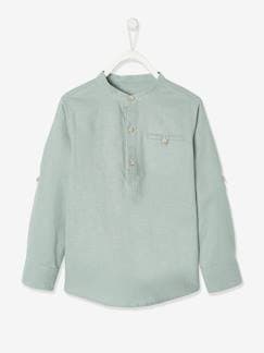 Camisa de lino/algodón para niño con cuello mao, de manga larga