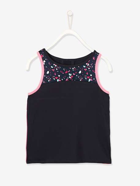 Camiseta deportiva de tirantes efecto top para niña GRIS OSCURO ESTAMPADO+GRIS OSCURO LISO 