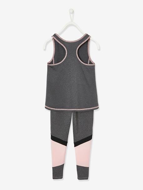 Conjunto de deporte de camiseta sin mangas + leggings de tejido técnico para niña GRIS OSCURO JASPEADO 