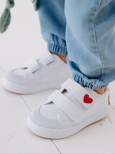 Zapatillas deportivas de lona con tiras autoadherentes bebé niña BLANCO CLARO LISO CON MOTIVOS+multicolor 