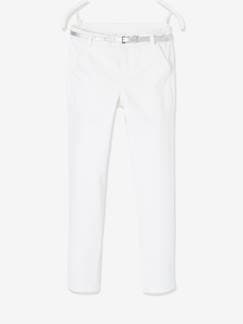 Pantalones y Vaqueros-Niña-Pantalón chino para niña de satén de algodón y cinturón irisado