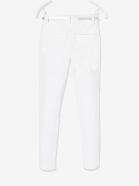 Pantalón chino para niña de satén de algodón y cinturón irisado BLANCO CLARO LISO 