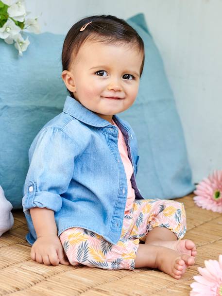 Camisa vaquera lavada, personalizable, para bebé niña Azul claro lavado 