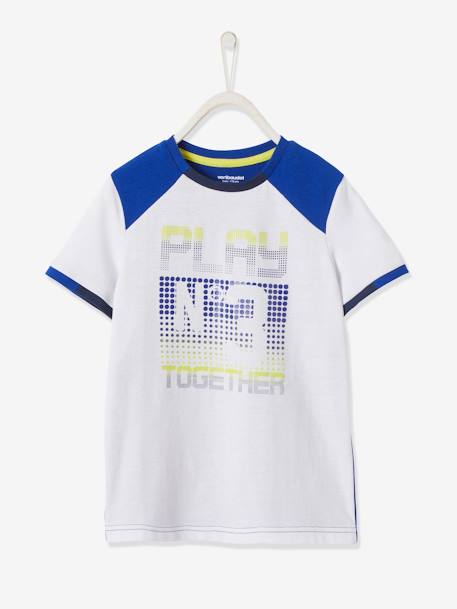 Camiseta deportiva bicolor de tejido técnico y detalles de efecto pixelado, para niño BLANCO CLARO LISO CON MOTIVOS 