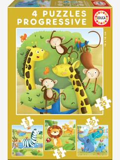 Juguetes-Juegos educativos- Puzzles-Lote de 4 puzzles progresivos 12 a 25 piezas Animales salvajes EDUCA