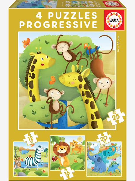 Lote de 4 puzzles progresivos 12 a 25 piezas Animales salvajes EDUCA AMARILLO MEDIO LISO 