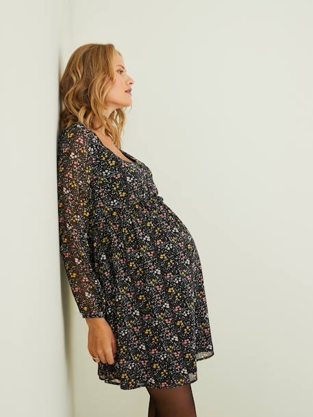 Vestido para embarazo de crepé estampado NEGRO OSCURO ESTAMPADO 