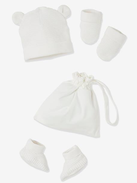 Lotes y packs-Bebé-Accesorios-Gorros, bufandas, guantes-Conjunto de gorra, manoplas y patucos para recién nacido, con bolsa a juego