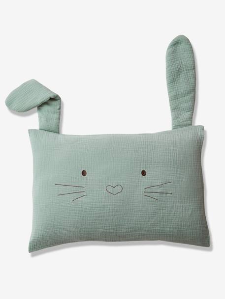 Funda de almohada de gasa de algodón para bebé Conejo Verde VERDE MEDIO LISO CON MOTIVOS 