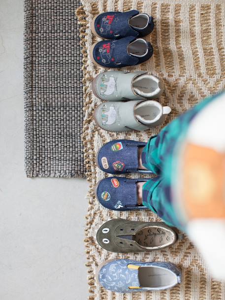 Zapatillas de casa de piel estampada con elástico, para niño AZUL MEDIO ESTAMPADO 