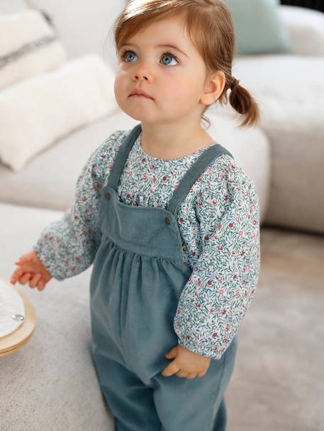 Ropa de Fiesta-Bebé-Conjuntos-Conjunto de blusa y peto de pana para bebé niña