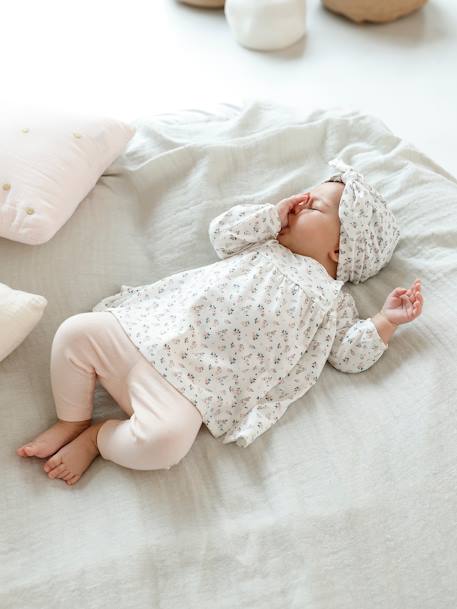 Bebé-Conjuntos-Conjunto de 3 prendas con cinta, vestido estampado y leggings para bebé recién nacida