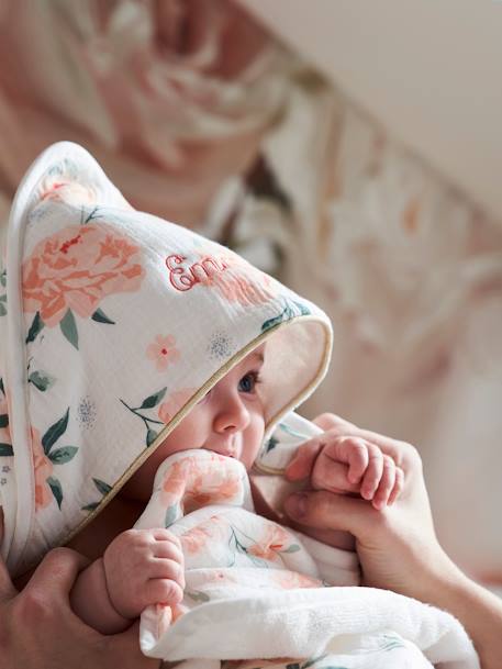 Preparar la llegada del Bebé - Personalizables-Bebé-Capa de baño personalizable de gasa de algodón Eau de Rose