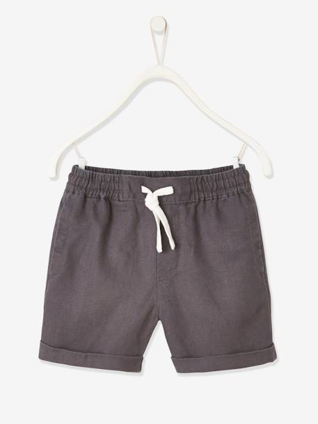 Short de algodón/lino fácil de vestir, para niño GRIS OSCURO LISO CON MOTIVOS 
