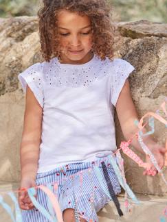 Esenciales de playa-Camiseta para niña con bordado inglés y mangas con volantes