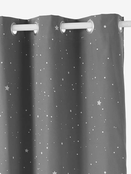 Cortina opaca con detalles fluorescentes Estrellas GRIS OSCURO ESTAMPADO 
