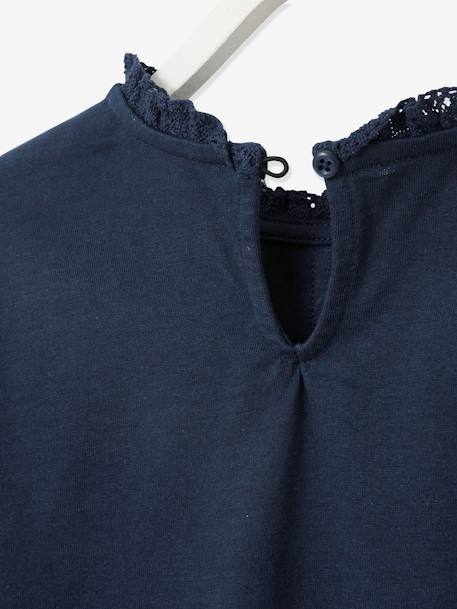 Camiseta estilo blusa con detalles de macramé para niña AZUL OSCURO LISO+VERDE CLARO LISO 