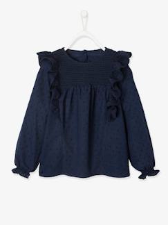 Niña-Camisas y Blusas-Blusa con smocks y volantes de bordado inglés, para niña