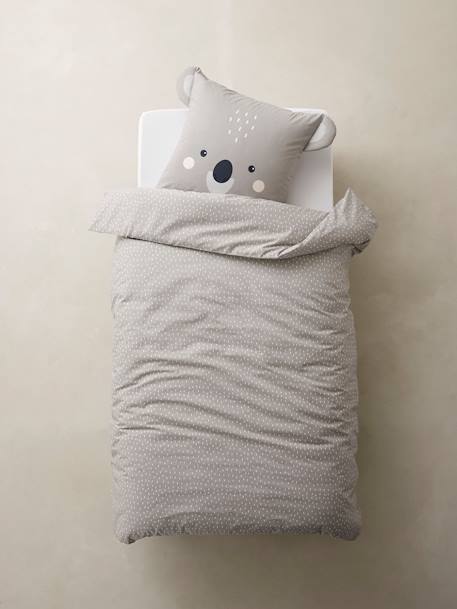 Conjunto de funda nórdica + funda de almohada, de algodón orgánico, Koala GRIS CLARO ESTAMPADO 