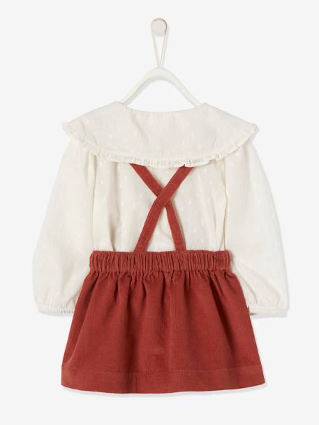 Conjunto de blusa de plumetis y falda de terciopelo, para bebé BLANCO CLARO LISO 