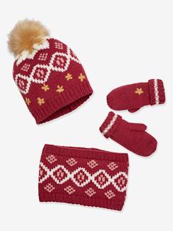 Niña-Accesorios-Gorros, bufandas, guantes-Conjunto de gorro + snood + guantes jacquard Oeko Tex® para niña
