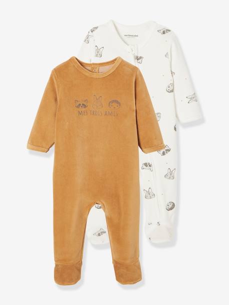 de 2 pijamas "Animales" de terciopelo para bebé beige oscuro bicolor/multicolo -