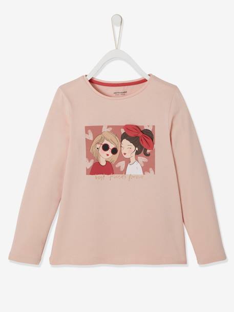 Camiseta girly con detalles irisados y lacito fantasía para niña BLANCO OSCURO LISO CON MOTIVOS+ROSA CLARO LISO CON MOTIVOS 
