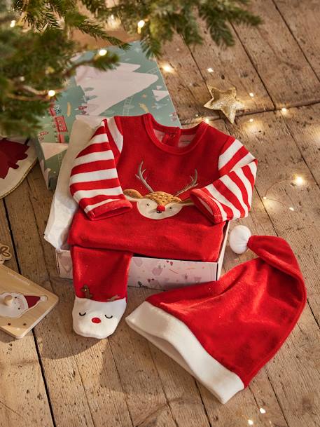 Bebé-Pijamas-Estuche regalo de Navidad con pelele + gorro, para bebé