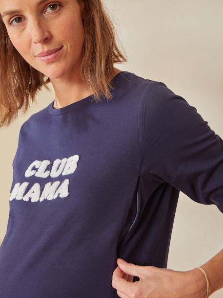 Camiseta con mensaje para embarazo y lactancia de algodón orgánico AZUL OSCURO LISO 