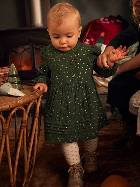 Vestido de gasa de algodón con abertura asimétrica, bebé ROJO OSCURO ESTAMPADO+VERDE OSCURO ESTAMPADO 