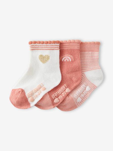 Pack de 3 pares de calcetines Corazón para bebé niña ROSA CLARO BICOLOR/MULTICOLOR 