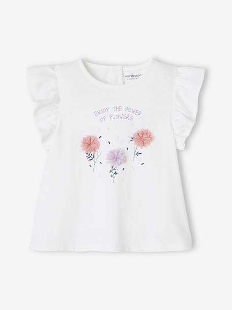 Camiseta con flores en relieve para bebé BLANCO CLARO LISO CON MOTIVOS+ROSA CLARO LISO CON MOTIVOS 