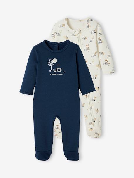 Pack de 2 pijamas para bebé de felpa AZUL OSCURO BICOLOR/MULTICOLOR 