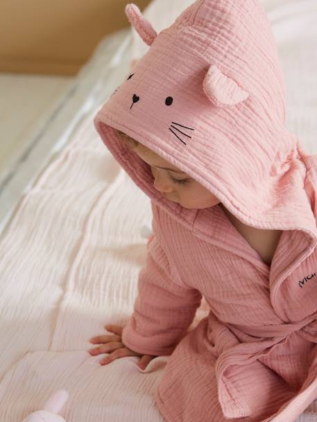 Albornoz para bebé Animal de gasa de algodón orgánico, personalizable ROSA MEDIO LISO+VERDE MEDIO LISO 