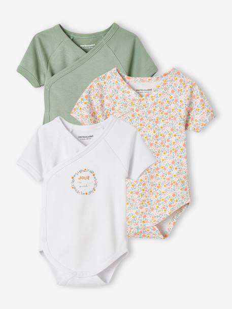 Pijamas y bodies bebé-Bebé-Pack de 3 bodies de manga corta de Flores para recién nacido