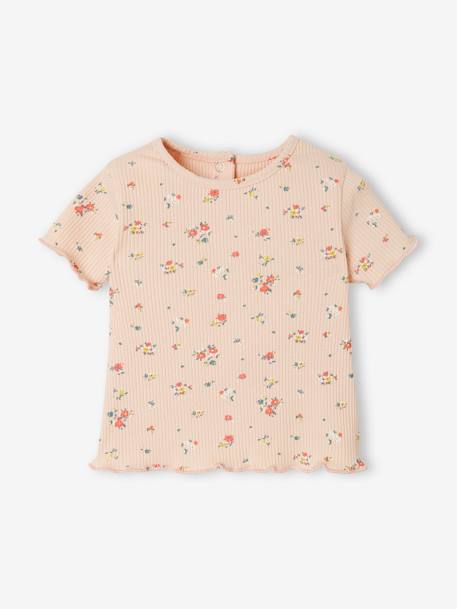 Camiseta Flores de punto canalé, para bebé ROSA CLARO ESTAMPADO 