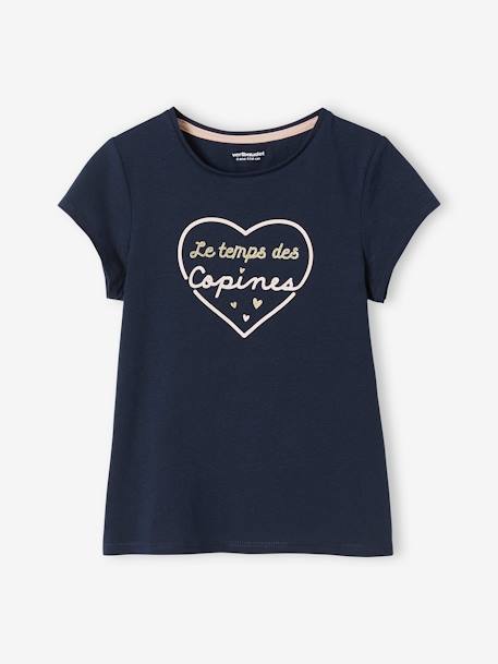 Camiseta con mensaje, para niña AZUL OSCURO LISO CON MOTIVOS+azul pálido+coral+crudo+ROJO CLARO LISO CON MOTIVOS+rosa chicle+verde pino 