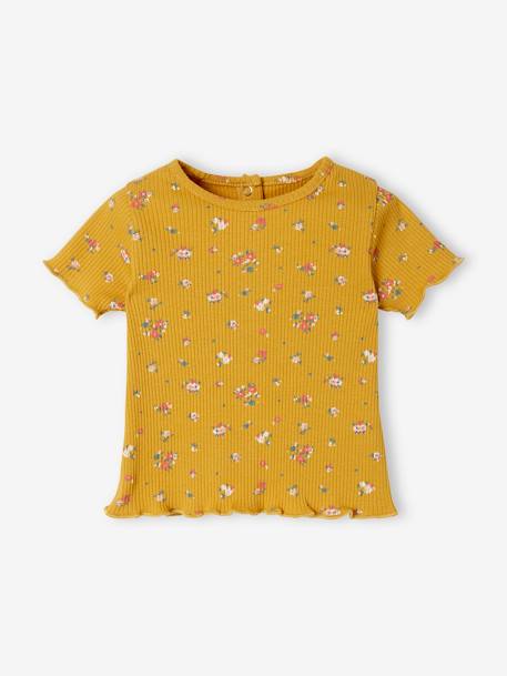 Camiseta Flores de punto canalé, para bebé AMARILLO MEDIO ESTAMPADO+ROSA CLARO ESTAMPADO 