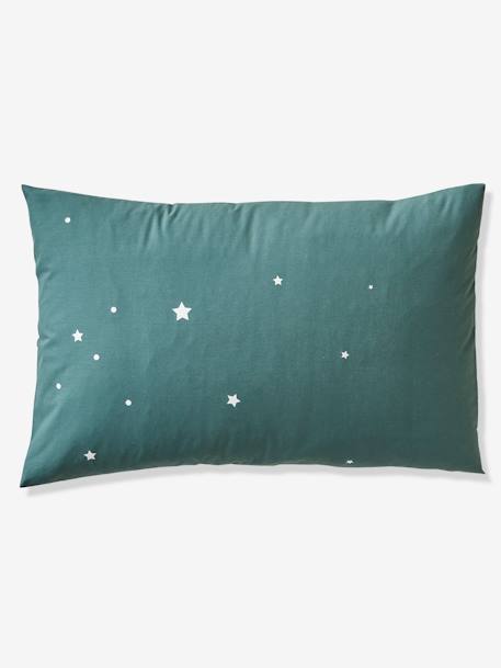 Conjunto de funda nórdica + funda de almohada con detalles fluorescentes Star T-Rex VERDE OSCURO LISO CON MOTIVOS 
