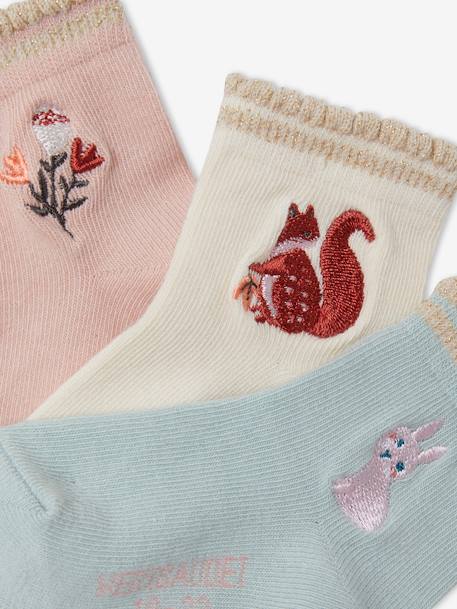 Pack de 3 pares de calcetines bordados para bebé niña ROSA CLARO BICOLOR/MULTICOLOR 
