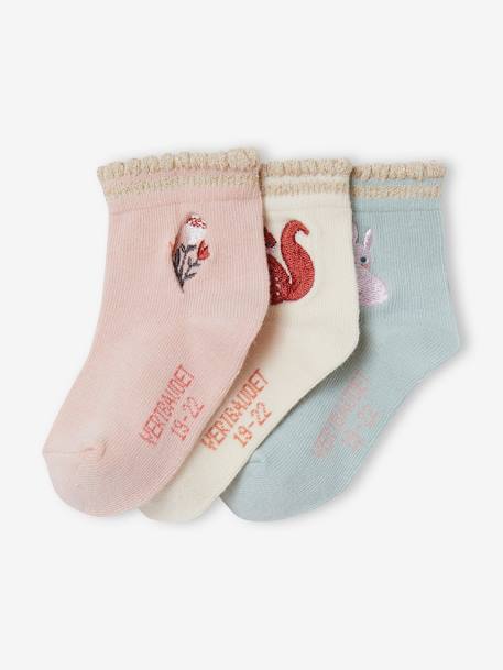 Pack de 3 pares de calcetines bordados para bebé niña ROSA CLARO BICOLOR/MULTICOLOR 