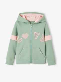 Niña-Jerséis, chaquetas de punto, sudaderas-Sudadera deportiva con cremallera, capucha y detalles gráficos para niña