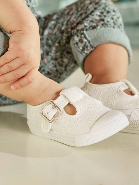 Zapatos tipo babies de lona, para bebé niña BLANCO CLARO LISO CON MOTIVOS+melocotón+VERDE MEDIO ESTAMPADO 